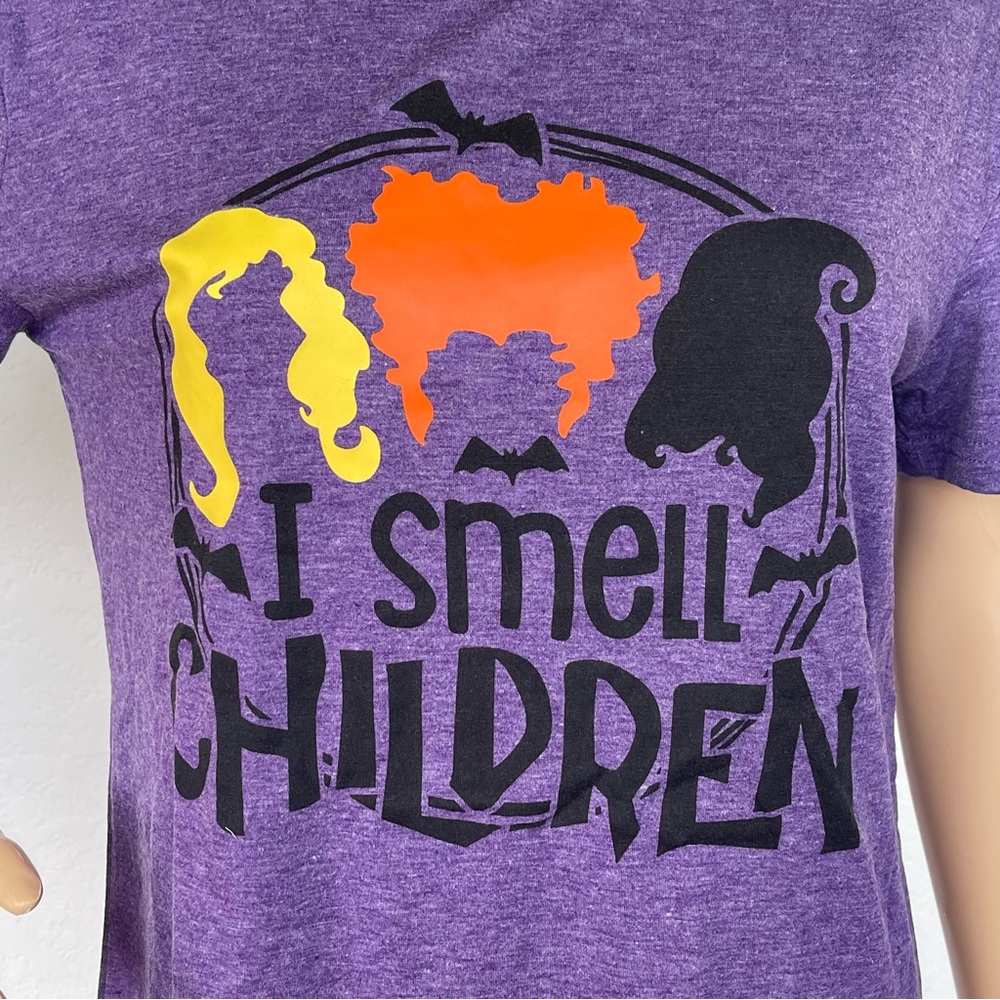 Purple Hocus Pocus Halloween t-shirt “I smell children” Sanderson Sisters - Picture 2 of 8